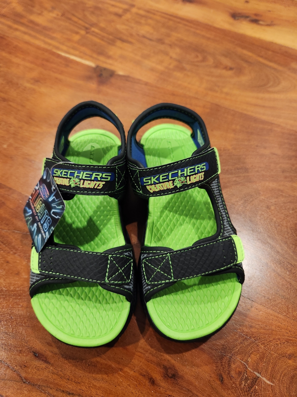 Skechers Kids Black and Neon Green Light-Up Sandals